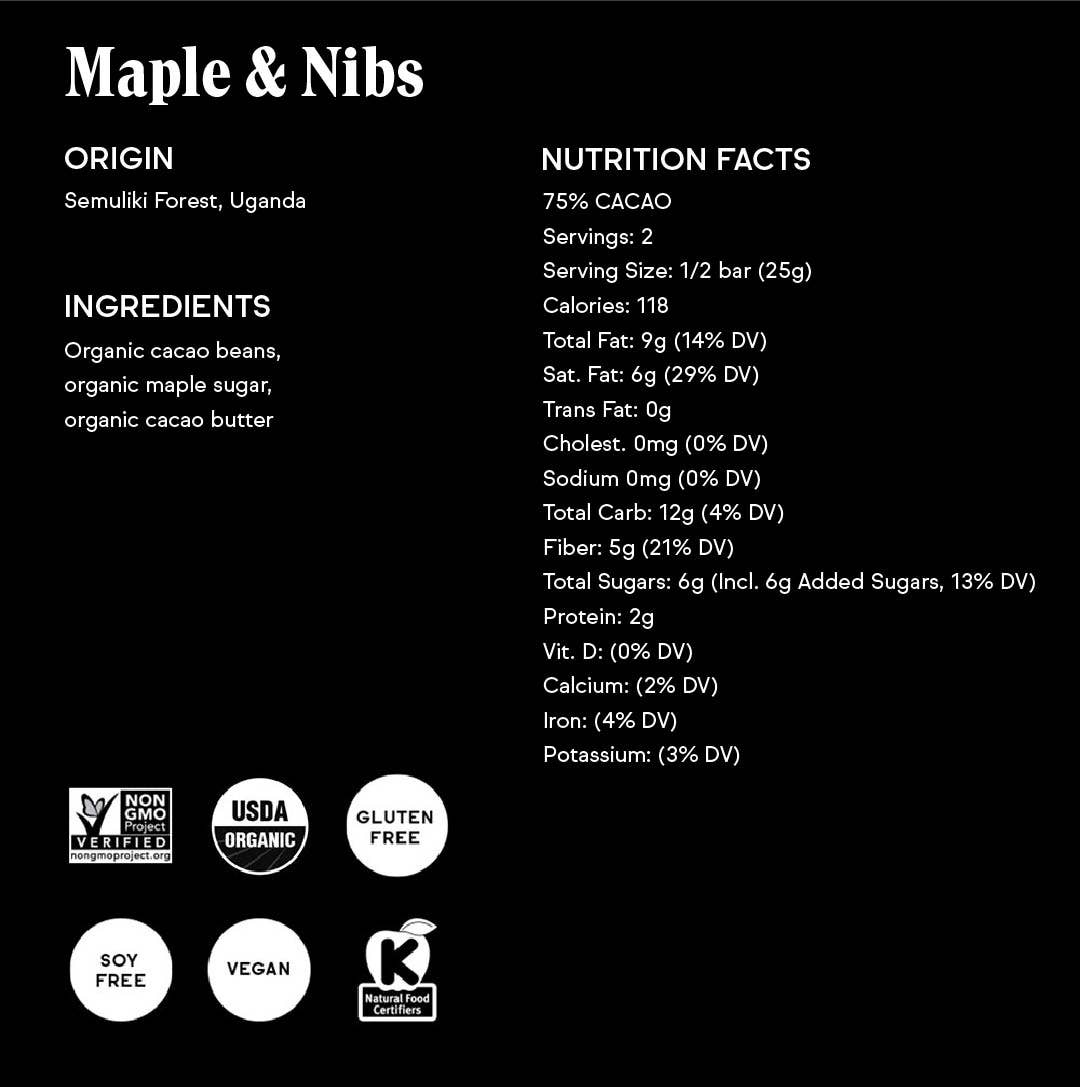 75% Maple & Nibs Chocolate Bar