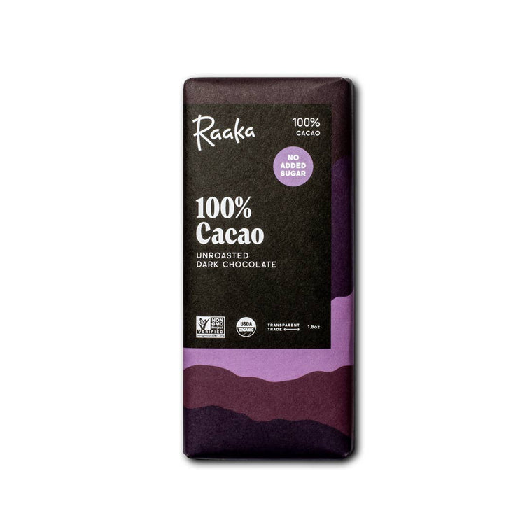 Raaka 100% Cacao Chocolate Bar for the 100% Cacao and No Added Sugar collection