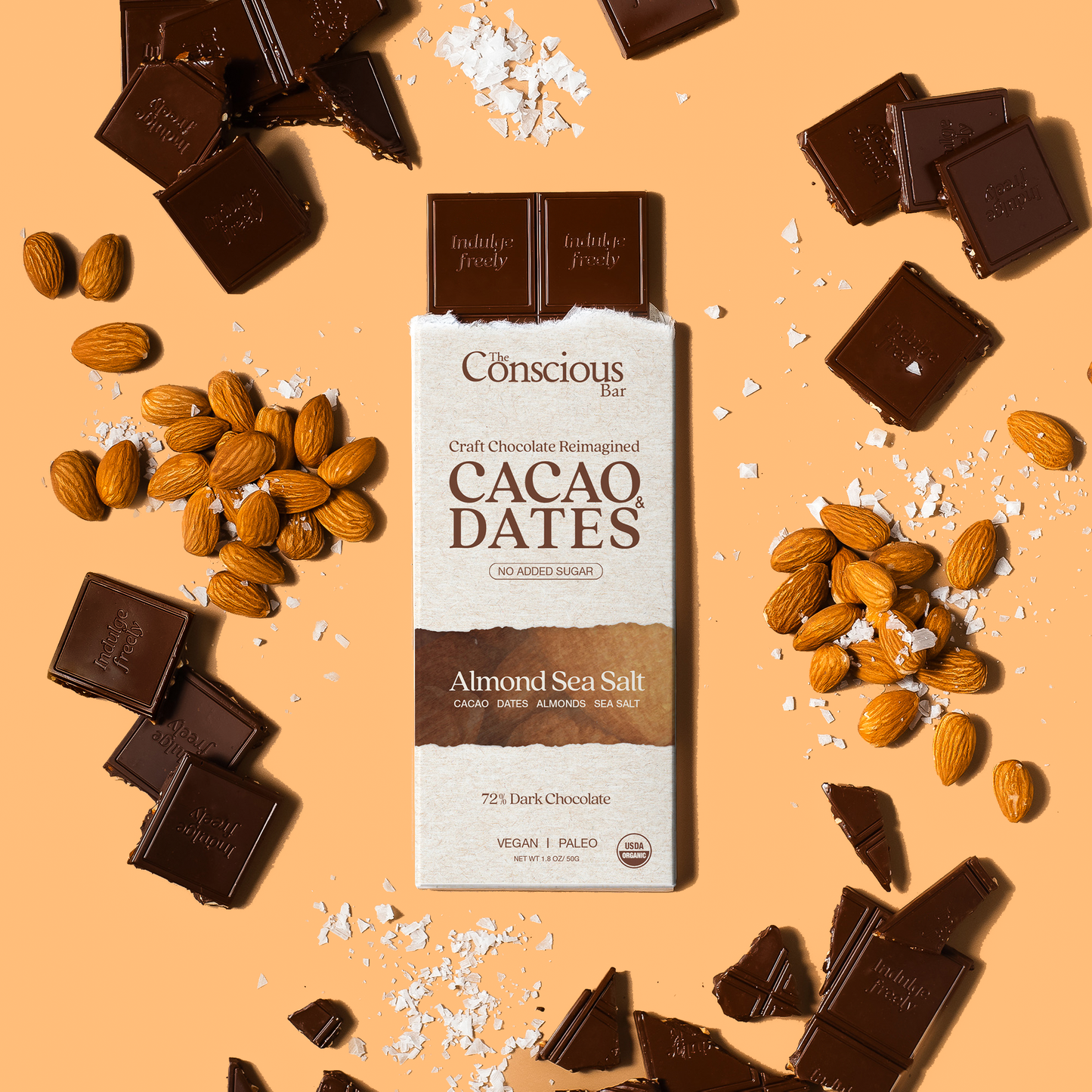 Almond Sea Salt Date-Sweetened Dark Chocolate bar included in the Discovery Box