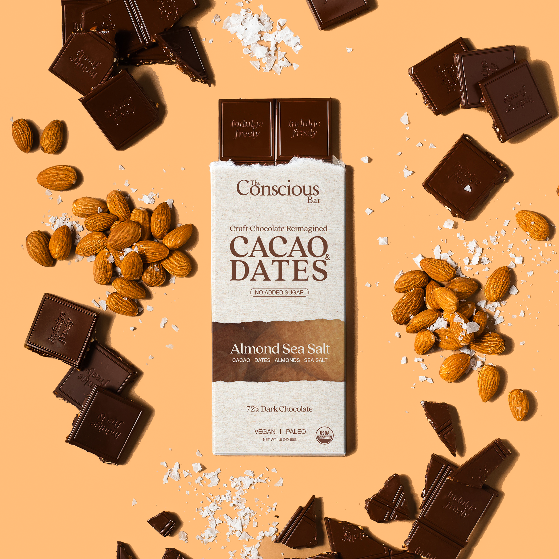 Almond Sea Salt Date-Sweetened Dark Chocolate bar included in the Discovery Box