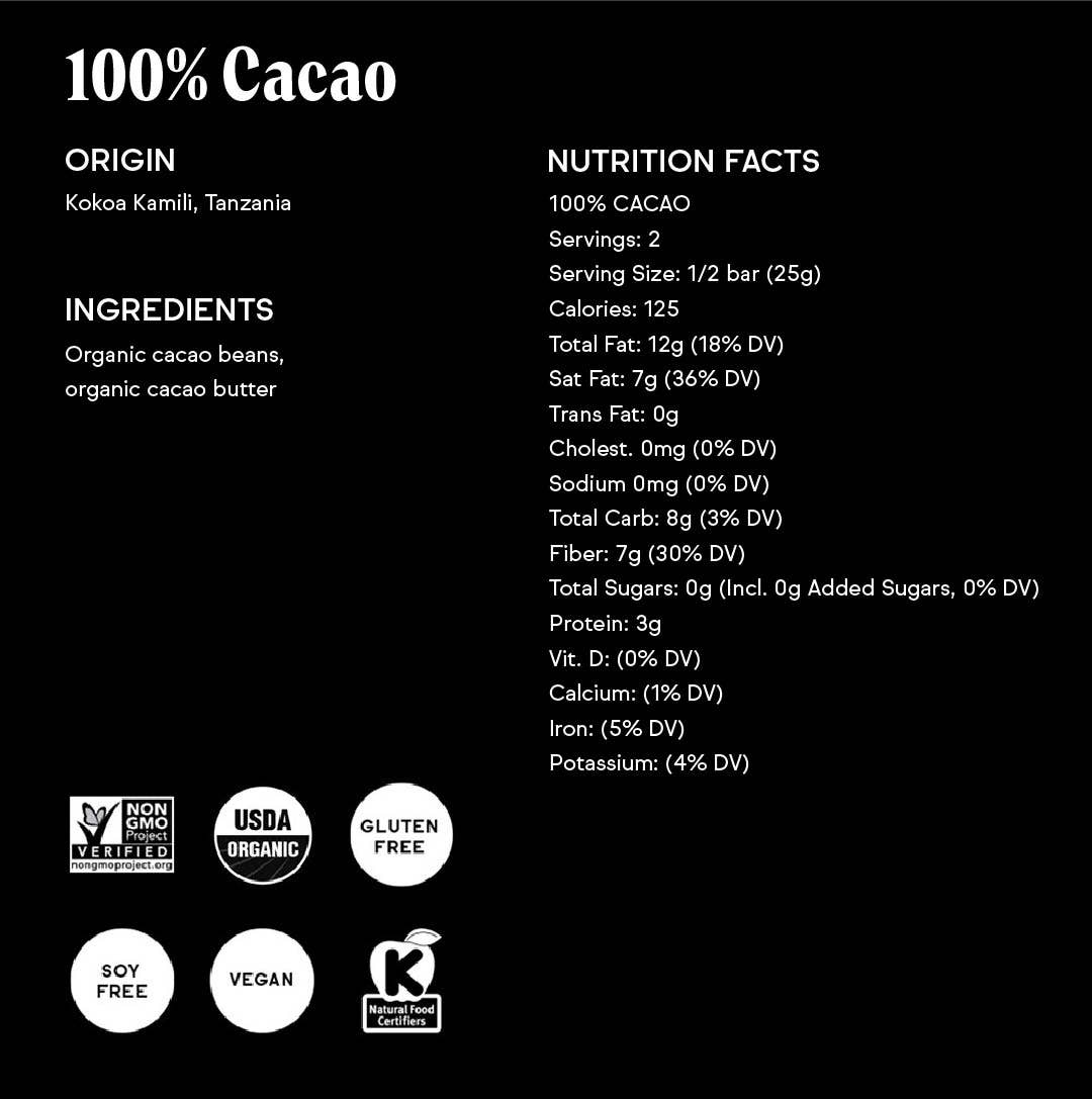 100% Cacao (No Added Sugar) Chocolate Bar