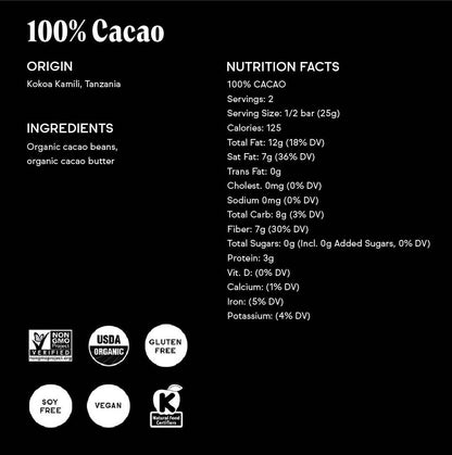 100% Cacao (No Added Sugar) Chocolate Bar